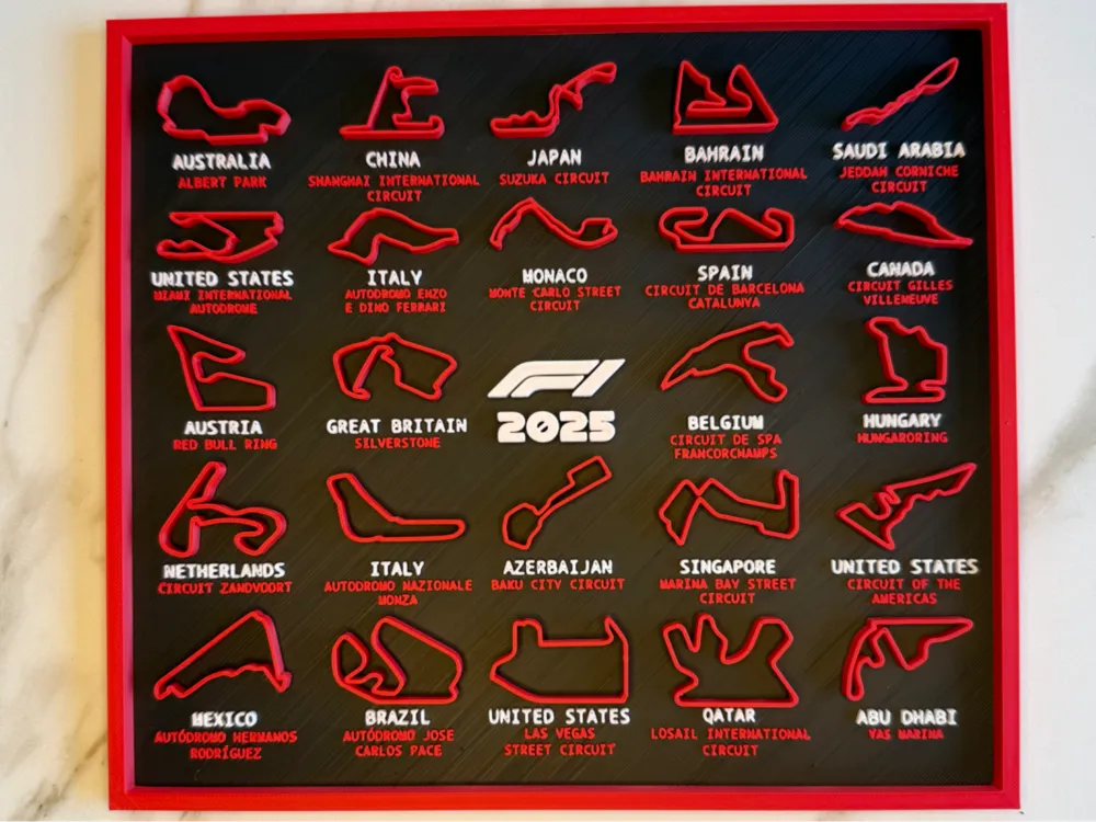 🏎️ F1 Calendar 2025 – Notable Tracks in 3D Printing